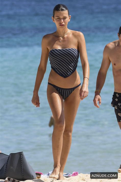 Georgia Fowler Kiwi Model Hits Bondi Beach In A Navy Striped Bikini AZNude