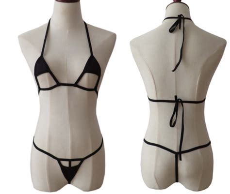 Mini Micro Women Bikini Set Minimum Coverge Sexy Swimwear Hollow Beachwear Black Ebay