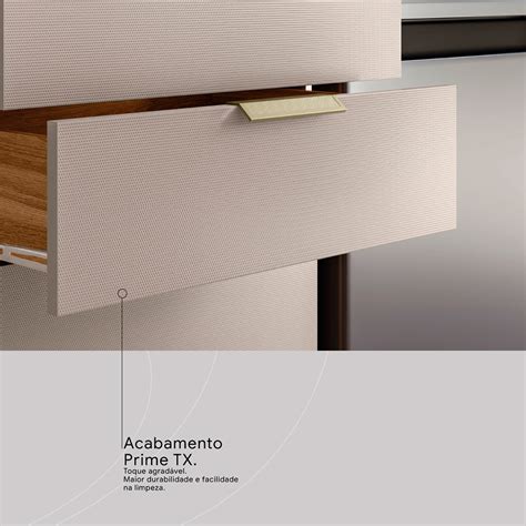 Balcão de Cozinha Alba Tampo 2 Portas 2 Gavetas Amêndola e Nude