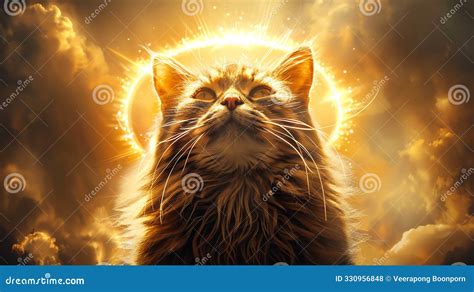 Holy Cat Portrayal As Jesus Clear Heavenly Scene Stock Illustration