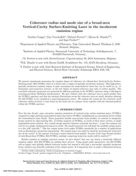 Pdf Coherence Radius And Mode Size Of A Broad Area Vertical Cavity