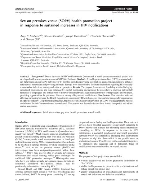 PDF Sex On Premises Venue SOPV Health Promotion Project In Response To Sustained Increases