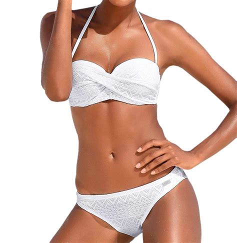 Marken Push up Bandeau Bikini weiß D Cup Dessous Bademoden Outlet Mode Shop