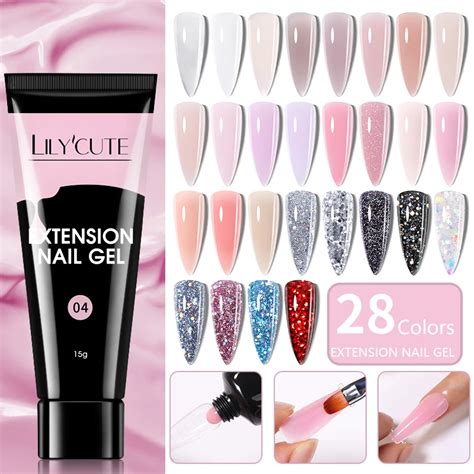 Lilycute Quick Extension Nail Gel Polish Clear Nude Pink Glitter Acrylic Crystal For French
