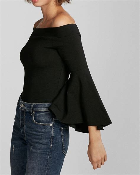 Fitted Off The Shoulder Bell Sleeve Top Black Bell Sleeve Top Bell