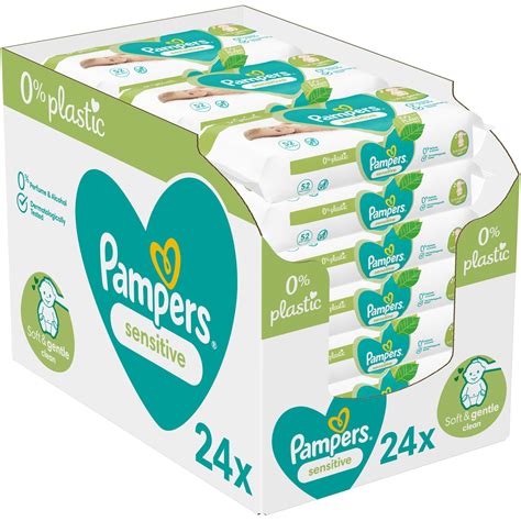 Морки кърпички Pampers Sensitive, 0% пластмаса, 24 пакета x 52 = 1248 ...