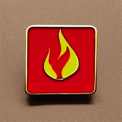 A Square Enamel Pin Of A Retro Minimalistic Fire Flame Stable Diffusion