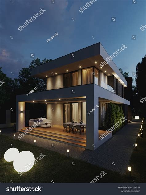 3d Visualization Modern House Flat Roof Stock Illustration 2201129523 ...