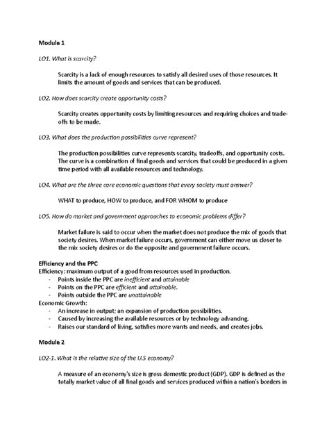 Econ Exam 1 Study Guide Module 1 LO1 What Is Scarcity Scarcity Is A