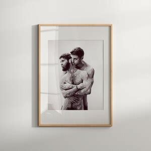 Gay Couple Watercolor Art Print Nude Male Hugging Same Sex Etsy