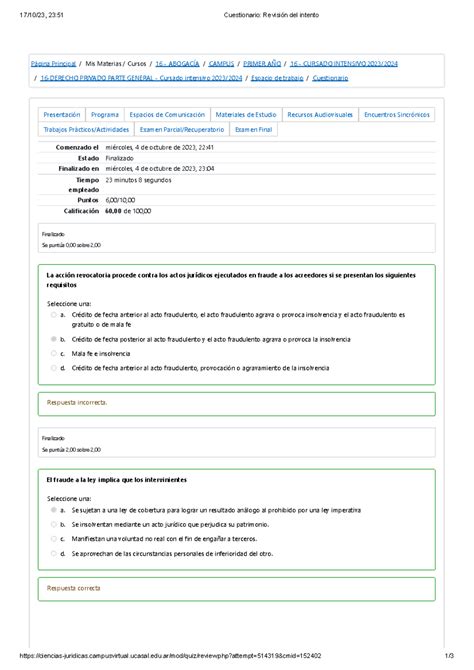 Cuestionario Revisi N Del Intento Derecho Privado Parte General