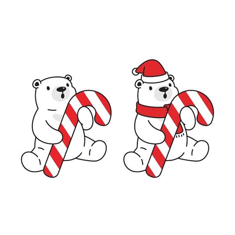 Premium Vector Bear Polar Christmas Santa Claus Candy Cane Cartoon