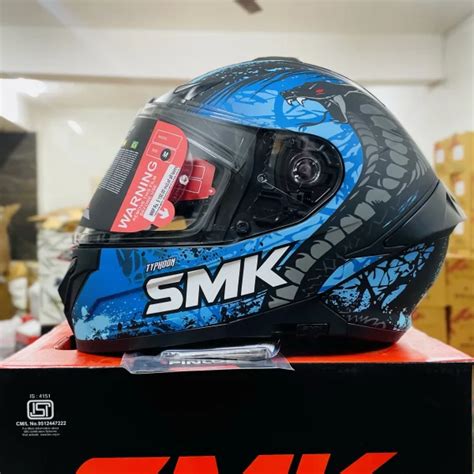 Smk Typhoon Reptile Ma Mat Black Blue Grey Full Face Helmet Made Of