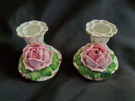 Vintage Dresden Germany Ceramic Porcelain Floral Rose Candle Etsy