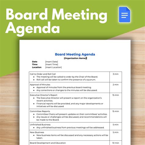 BOARD MEETING AGENDA Template Board of Directors, Nonprofit Template ...