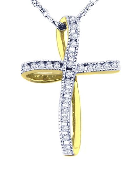 14k Yellow Gold Diamond Swirl Cross Pendant Fine Jewelry