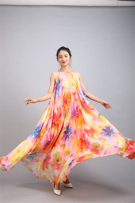 110 colors chiffon orange flower long dress Maxi dress | Etsy