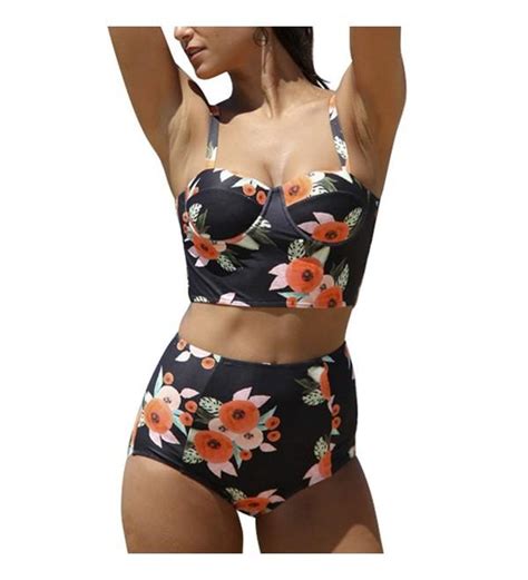 High Waisted Bathing Suit Two Piece Swimsuit For Women Bikini Set Vintage Swimwear Floral