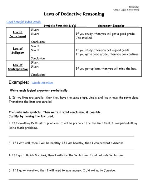 Geom Unit Lesson Laws Of Deductive Reasoning Studocu