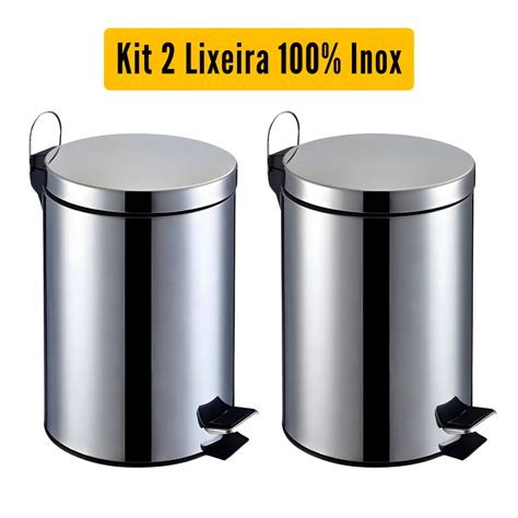 Kit 2 Lixeira Banheiro Cozinha Inox Pedal Cesto De lixo Removível 3