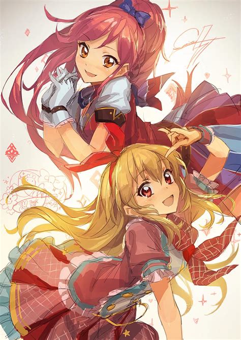 Safebooru 2girls Aikatsu Blonde Hair Bow Brown Eyes Frilled Skirt Frills Gloves Hair Bow Hair