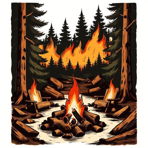 Ilustraci N Del Fuego De Campamento En El Bosque Vector Premium