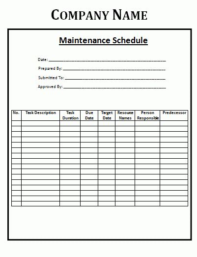 Maintenance Schedule Template | Free Word Templates