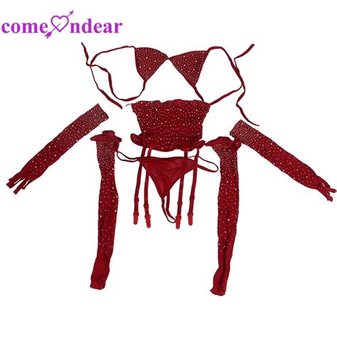 Diamonds Hot Sex Bodystocking Red Transparent Bodystocking Plus Size Fishnet Lingerie