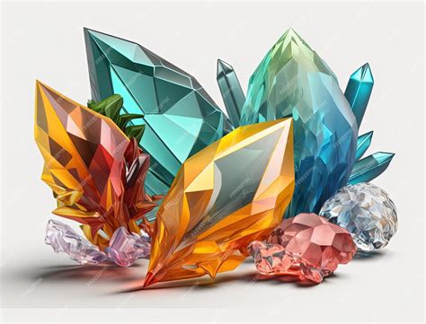 Многоцветные кристаллы и крупные драгоценные камни на белом фоне ...