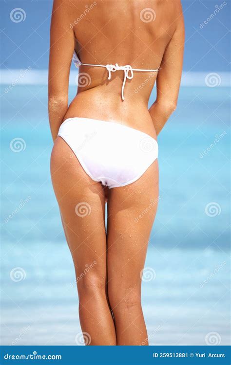 Woman With Perfect Rear Portrait Of Woman In Bikini With Perfect Rear At Beach Stock Image