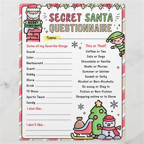 Christmas Secret Santa Questionnaire Form Template Zazzle