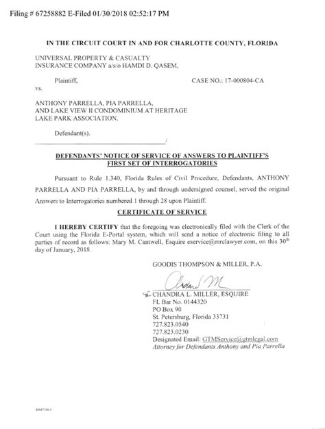 Defendants Notice Of Service Of Answers To Plaintiffs First Set Of