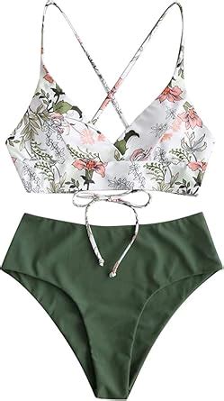Amazon Women S Sexy Triangle Bikini Set Floral Print Spaghetti Strap 2 Piece Swimsuit Beach