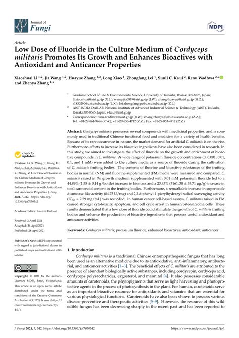 PDF Low Dose Of Fluoride In The Culture Medium Of Cordyceps Militaris