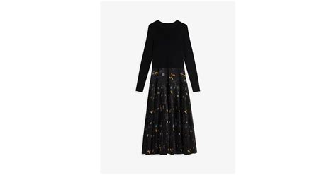 Ted Baker Miiriam Pleated Woven Midi Dress In Black Lyst