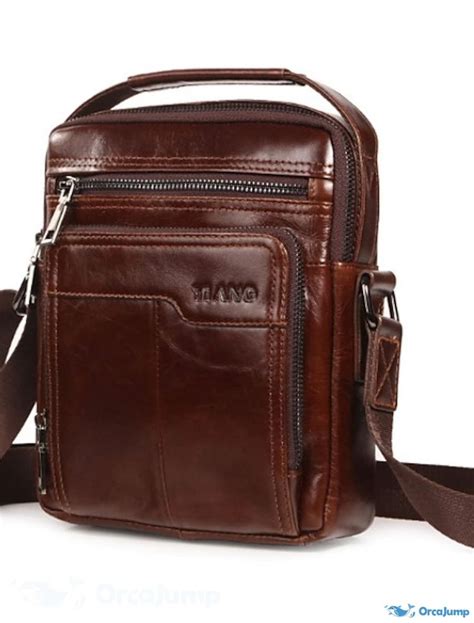 Orcajump Mens Leather Crossbody Messenger Bag Solid Color Mens