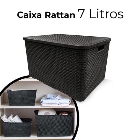 Caixa Organizadora Preta Tampa Rattan Litros Litros Litros