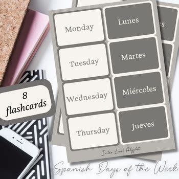 Spanish Days of the Week Flashcards | Basic Printable | Beginner Spanish