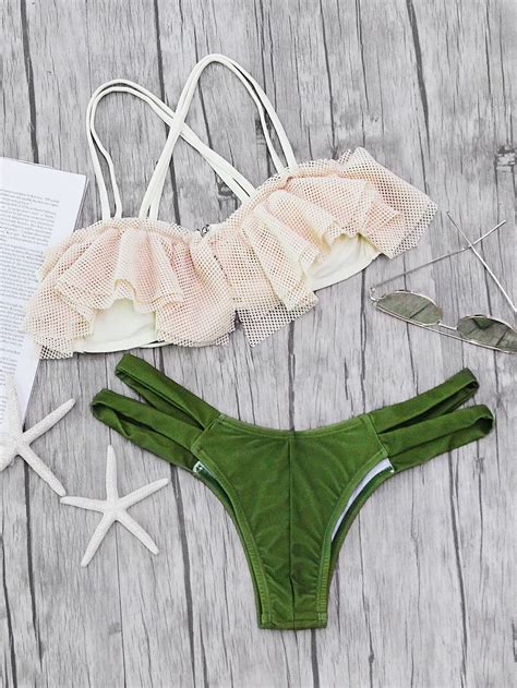 Flounce Detail Mix Match Bikini Set Shein Sheinside