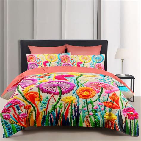 Floral Quilt Art Pattern Duvet Cover Set Comforter Set Soft 3 Piece