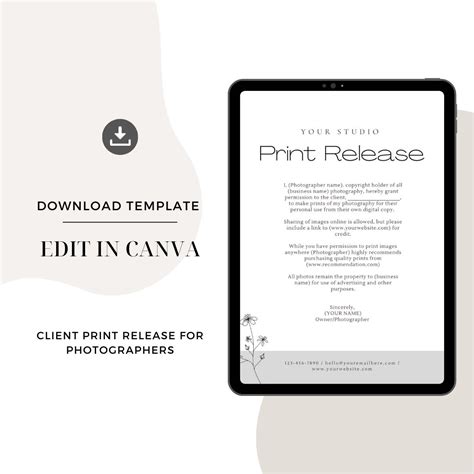 Minimalistic Photographer Print Release Canva Template Simple Etsy