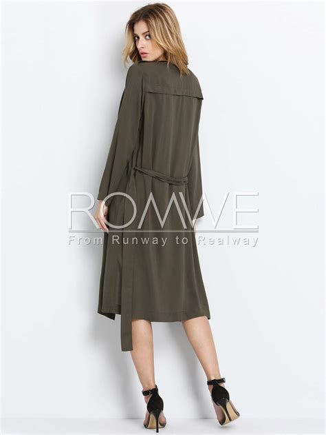 Army Green Long Sleeve Trench Coatfor Women Romwe