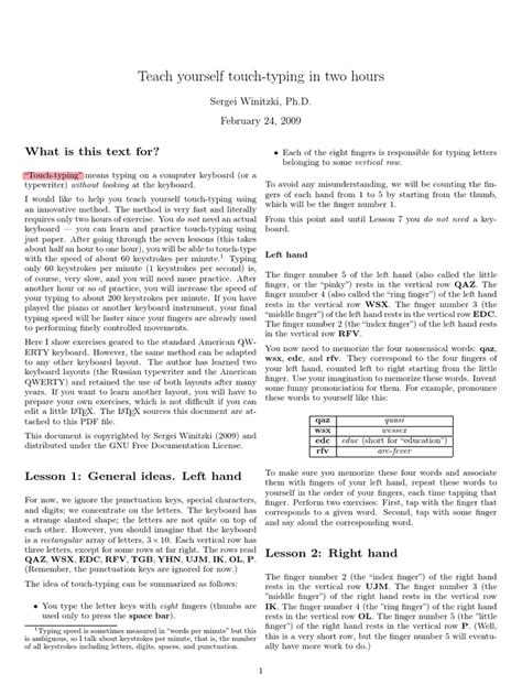 Teach Yourself Touch Typing in Two Hours | PDF | Writing Implements | Text