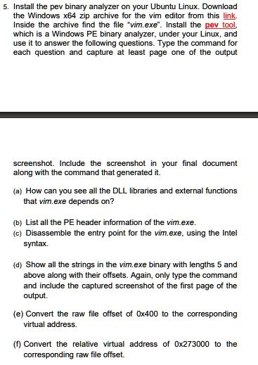Solved 5 Install The Pev Binary Analyzer On Your Ubuntu Linux