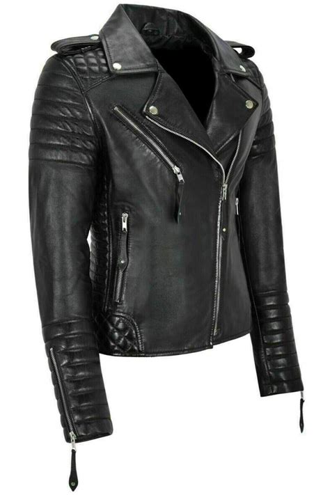 Womens Genuine Lambskin Leather Motorcycle Slim Fit Women Etsy