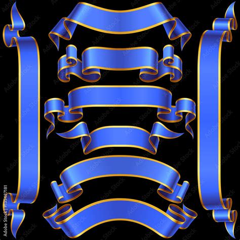 Vector set of Vintage Banner Ribbon. Blue Shiny Scroll Frame Template