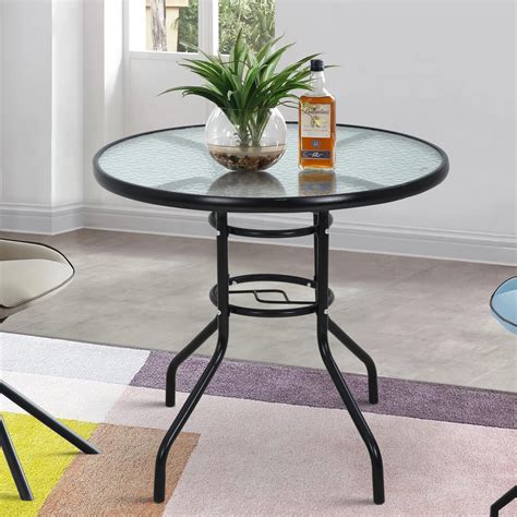 Outdoor Patio Round Tempered Glass Top Table With Umbrella Hole at