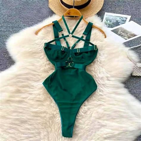 Mother Hustler Tops Boss Babe Green Sheer Bondage Strap Bodysuit