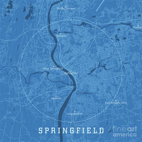 Springfield Ma City Vector Road Map Blue Text Digital Art By Frank