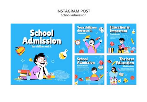Free Psd Hand Drawn School Admission Instagram Posts